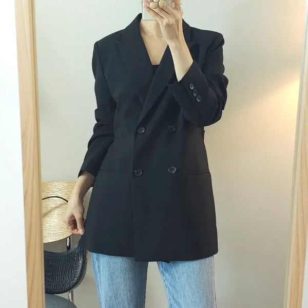 [BUNJANG] Imvely Women's Long Sleeve Double Jacket Black / (F)임블리 여성 긴팔 더블 자켓 블랙