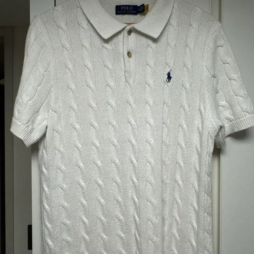 [BUNJANG] Polo Cable Knit Collar T-shirt White / 폴로 카라니트티