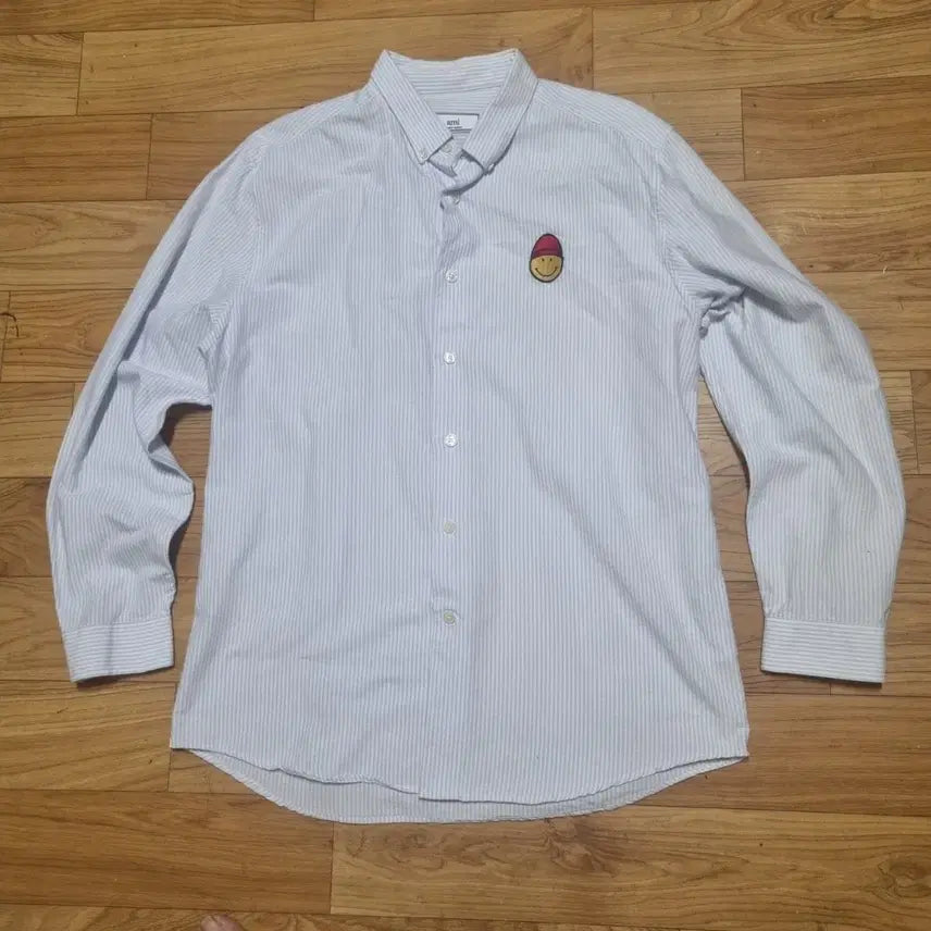 [BUNJANG] Ami Smiley Stripe Shirt / 아미 스마일리 셔츠 하늘색 스트라이프 남자95 칭찬은고래도춤추게