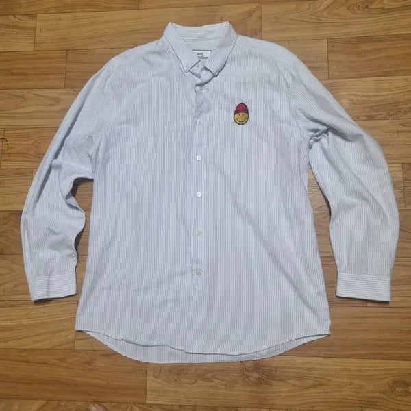 [BUNJANG] Ami Smiley Stripe Shirt / 아미 스마일리 셔츠 하늘색 스트라이프 남자95 칭찬은고래도춤추게