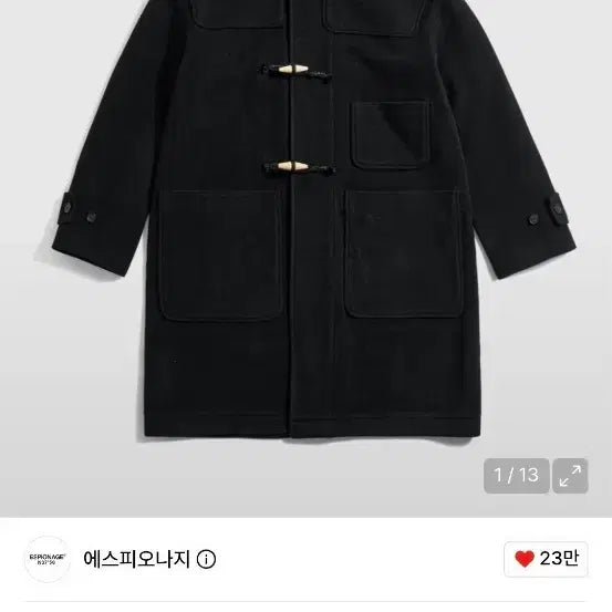 [BUNJANG] Espionage Wide Duffle Coat Black XL / 에스피오나지 와이드 더플 코트 블랙 XL