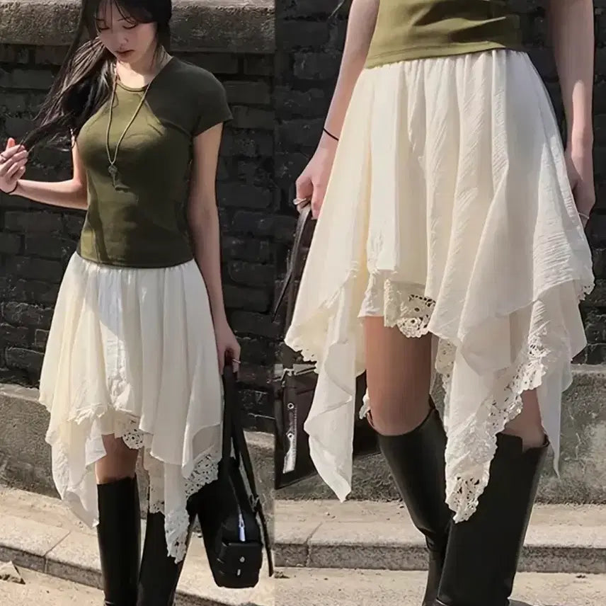 [BUNJANG] Unsealed Black & White Lace Long Skirt / 미개봉 블랙&화이트 레이스 롱 스커트