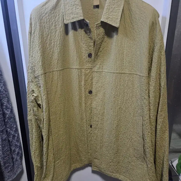 [BUNJANG] Time Homme Mustard Textured Drawstring Shirt / 타임옴므 머스타드 텍스처 드로우스트링 셔츠