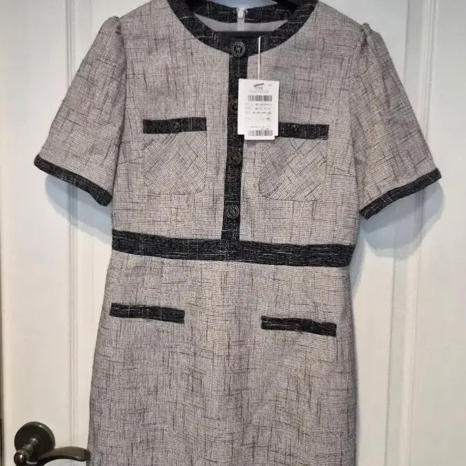 [BUNJANG] Bestbelly Tweed Dress - Grey/Black Color Block / 베스트벨리트위드 원피스 그레이 블랙 배색반가슴50 길이98