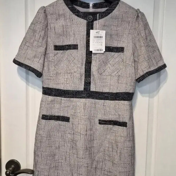 [BUNJANG] Bestbelly Tweed Dress - Grey/Black Color Block / 베스트벨리트위드 원피스 그레이 블랙 배색반가슴50 길이98