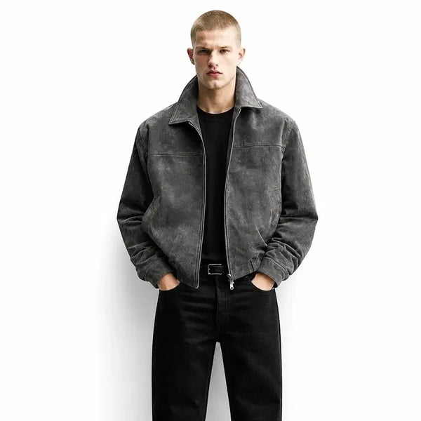 [BUNJANG] Zara Split Suede Leather Blouson Jacket Grey / 새제품M(정가27.9만) 자라 스플릿 스웨이드 레더 가죽 블루종 자켓 그레이8281/280/802