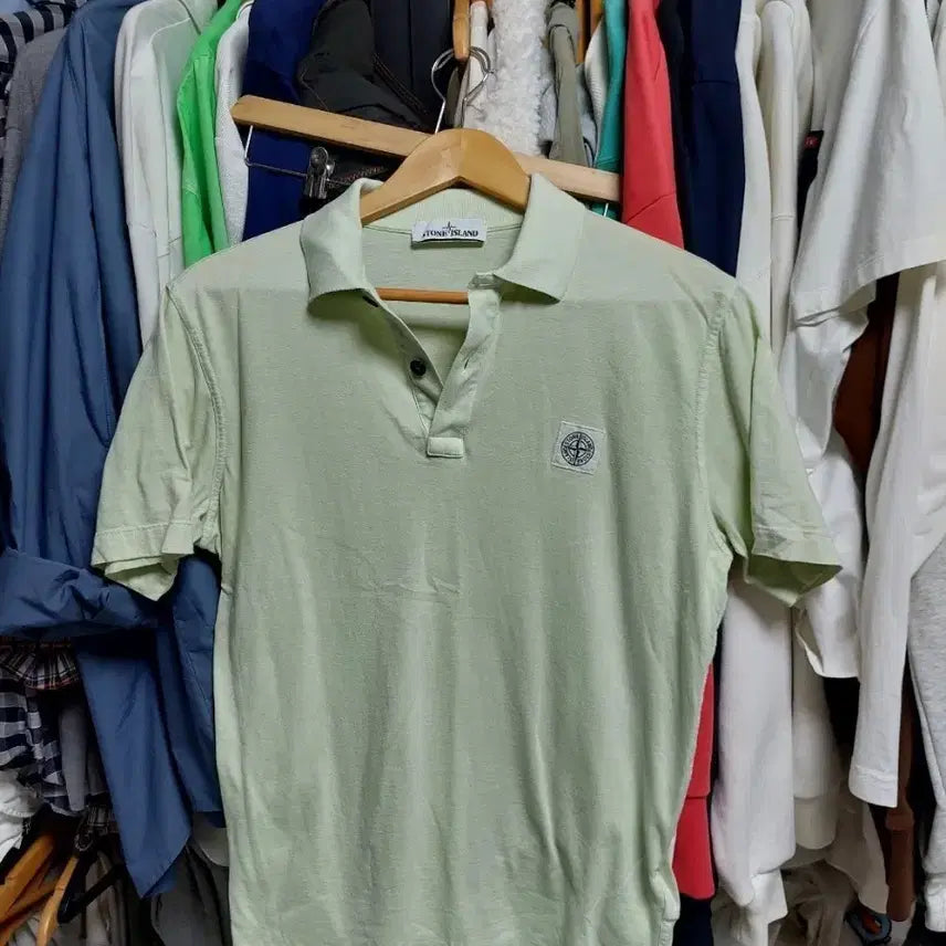 [BUNJANG] Stone Island Mint Short Sleeve Polo Shirt M / 스톤아일랜드 반팔 카라티 민트색 얇은면티 m 백화점판