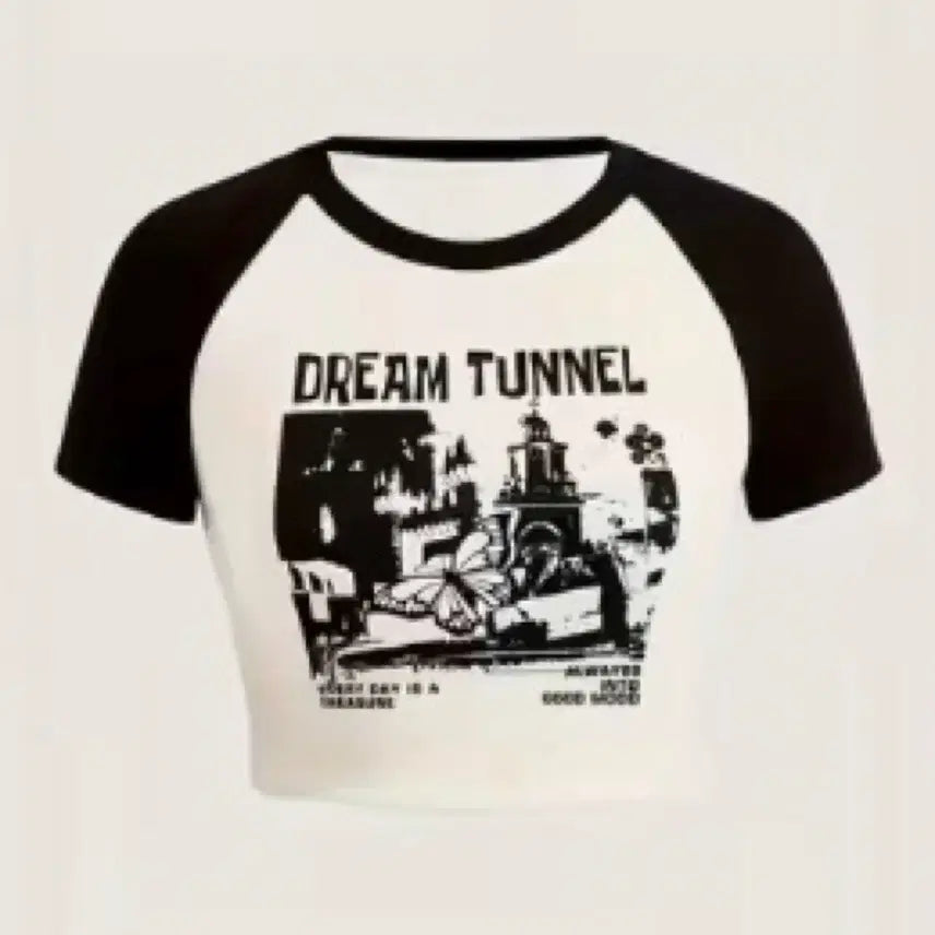 [BUNJANG] Women's Cropped Short Sleeve T-Shirt / 여성 크롭 반팔 티셔츠 세미 면티 복고풍티