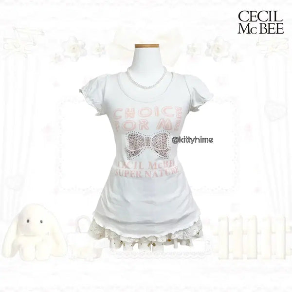 [BUNJANG] Cecil Mcbee Ribbon Cubic Puff Top / Cecil mcbee 세실맥비 리본 큐빅 퍼프탑 로걀탑 핀터깔 헤이세이갸루