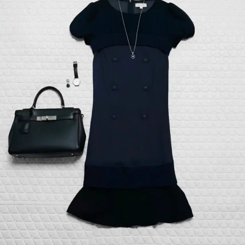 [BUNJANG] Maggie Knightbridge Navy Chiffon Dress - Size 55 / 55 매긴나잇브릿지 원피스 55 여성 쉬폰 치마 스커트 정장 원피스