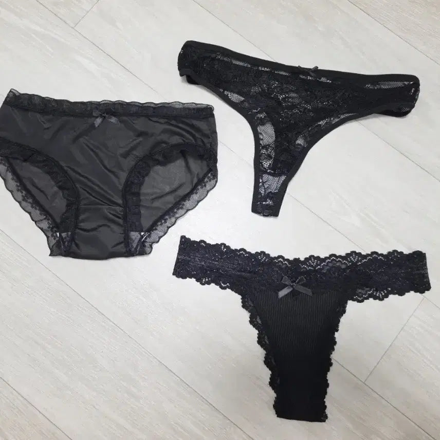 [BUNJANG] Women's Black Lace Panty Set (3-Piece) / 여성 블랙 레이스 팬티 3종 판매합니다.