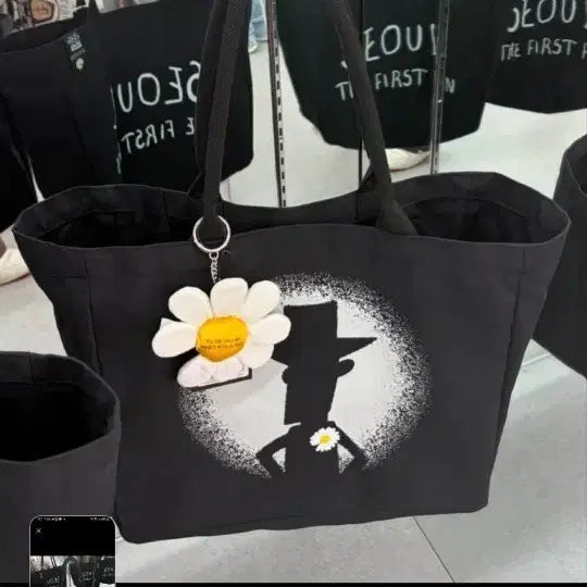 [BUNJANG] PEACEMINUSONE Daisy Keyring Tote Bag Black / 토이스토리 피마원 토트백 데이지 키링 포함
