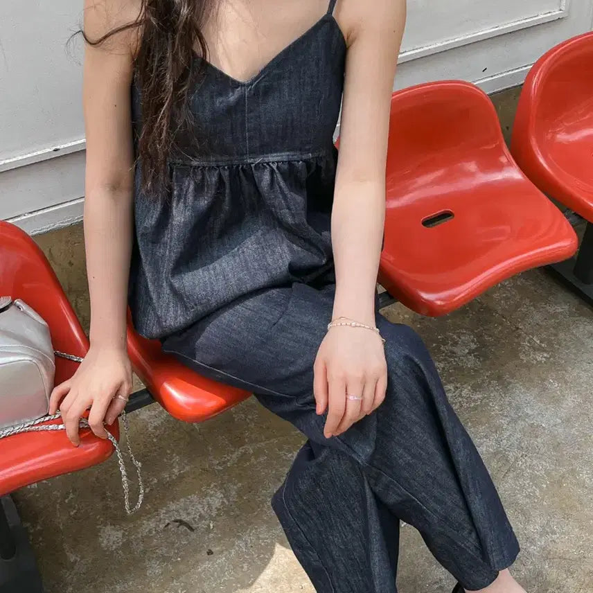 [BUNJANG] Non-Fade Denim Bustier Tank Top / (1회 착용) 논페이드 데님 뷔스티에 나시
