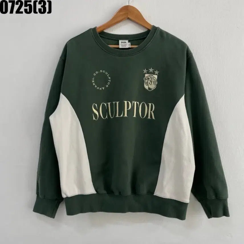 [BUNJANG] SCULPTOR Color-Blocked Sweatshirt / SCULPTOR 맨투맨 그린 화이트 배색 7/25