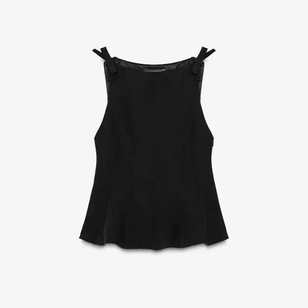 [BUNJANG] Zara Ribbon Peplum Bustier Blouse / 자라 리본 페플럼 블라우스 뷔스티에