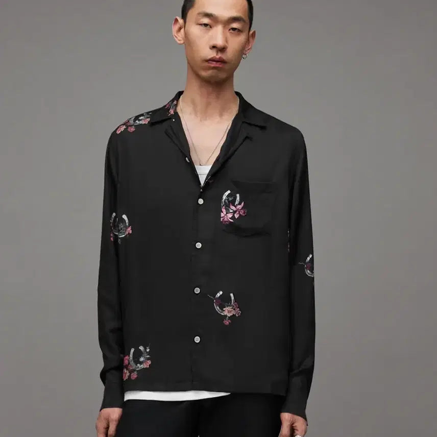 [BUNJANG] All Saints Black Floral Print Shirt / 올세인츠 셔츠 블랙 꽃 나염