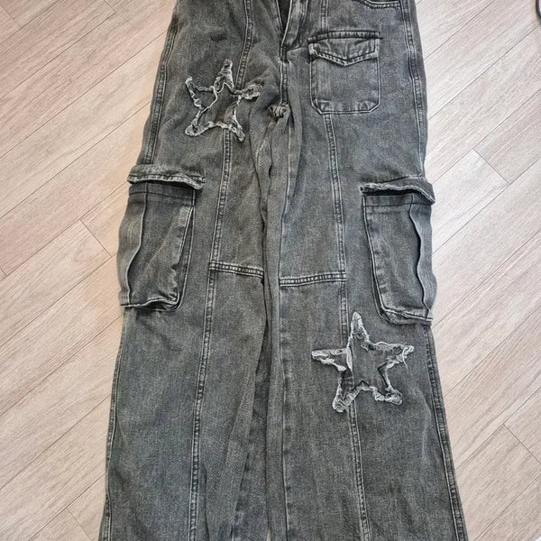 [BUNJANG] Vintage Star Patch Cargo Denim Pants / 빈티지 카고 데님 팬츠 별 패치