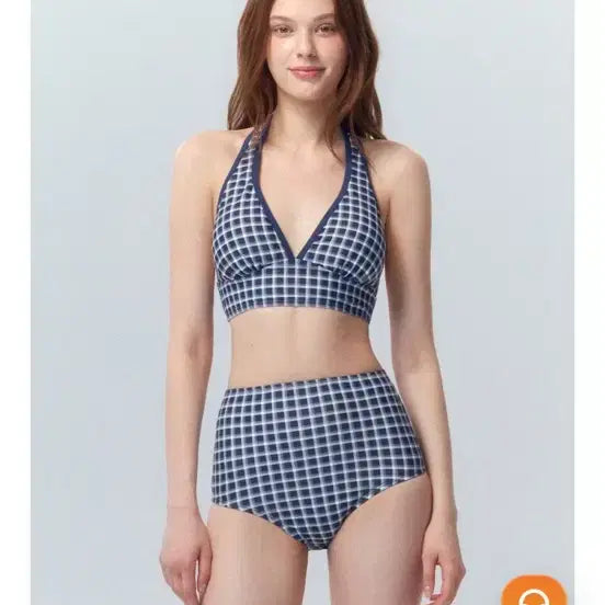 [BUNJANG] Coralique Check French Ribbon Halterneck Bikini Navy / 코랄리크 체크 프렌치 리본 홀터넥 비키니 네이비