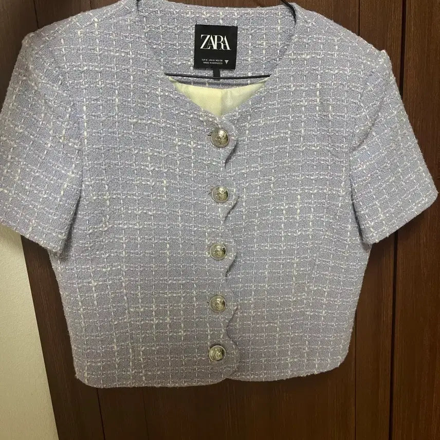 [BUNJANG] ZARA Purple Short-Sleeve Tweed Jacket S / 자라 연보라 퍼플 반팔 트위드 자켓 S 하객룩