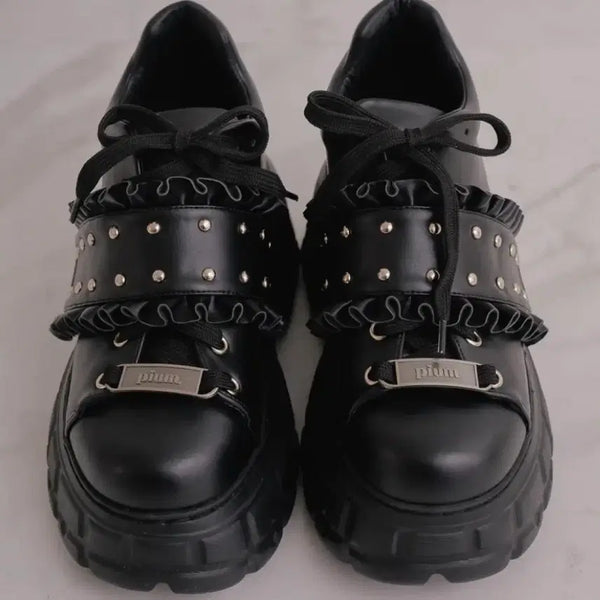 [BUNJANG] Pium Frill Belt Volume Sneakers Black / 피움 pium 프릴 벨트 볼륨 스니커즈 블랙 m 양산형 지뢰계