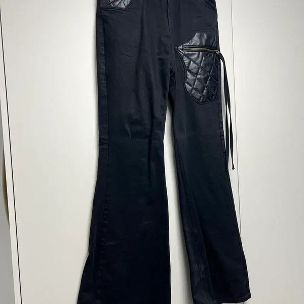 [BUNJANG] Emos Tance Club Leather Patch Flare Jeans V2 / [2] 에모스탠스클럽 레더 패치 플레어진v2