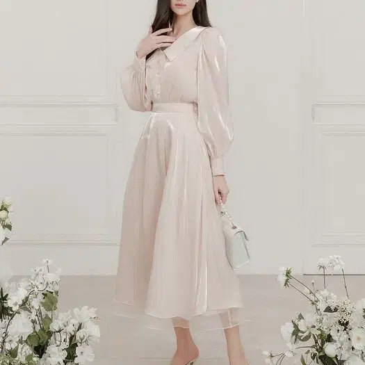 [BUNJANG] Grace Yu Daisy Satin Blouse and Skirt Set / [그레이스유] 새틴 블라우스 치마세트 Daisy Satin