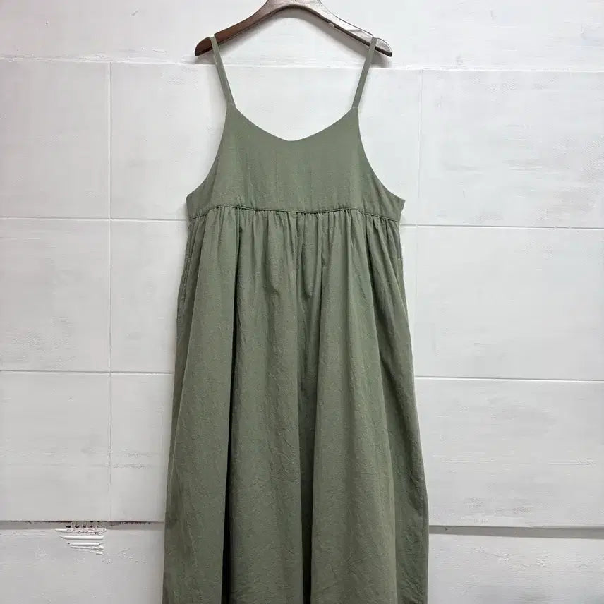 [BUNJANG] Samansa Mos2 Khaki Linen Cotton Long Strap Dress / samansa mos2 사만사모스 카키 린넨 코튼 롱 끈 원피스 F JPN