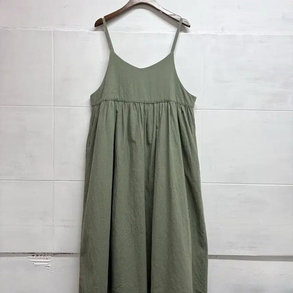 [BUNJANG] Samansa Mos2 Khaki Linen Cotton Long Strap Dress / samansa mos2 사만사모스 카키 린넨 코튼 롱 끈 원피스 F JPN