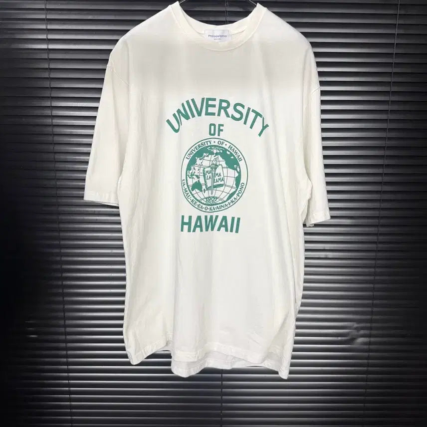 [BUNJANG] Philadelphia University Hawaii Printing Oversized Short-Sleeve T-Shirt / 필라델피아 화이트 흰색 유니벌시티 하와이 프린팅 오버핏 프레피 반팔티