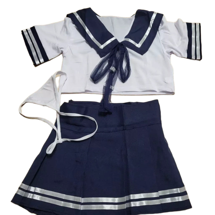 [BUNJANG] Sailor Cosplay Costume Set with White Fishnet Stockings / (착샷) 세일러 코스프레 의상 + 화이트 망사스타킹 세트