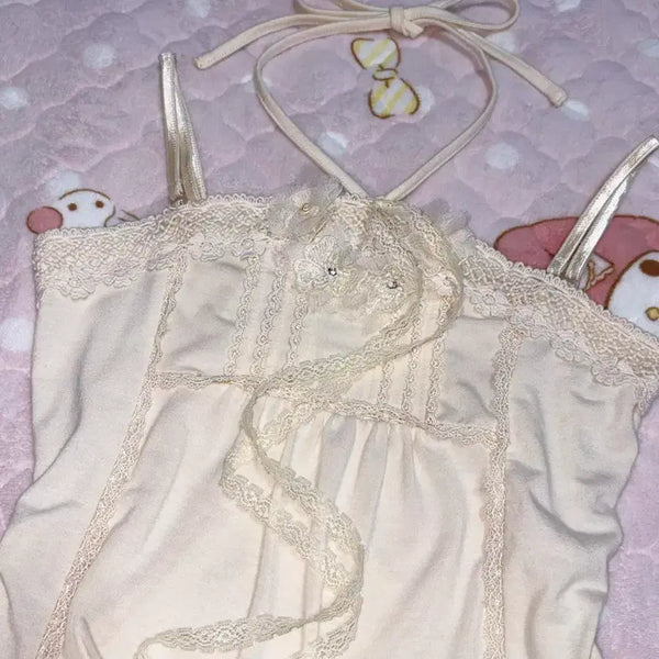 [BUNJANG] Axes Femme Oriental Fairy Lace Ribbon Halter Sleeveless Top / 엑시즈팜 오리엔탈 페어리 핀터레스트 홀터 나시 레이스 리본 슬리브리스 갸루 모리걸 로걀 빈티지 세실맥비