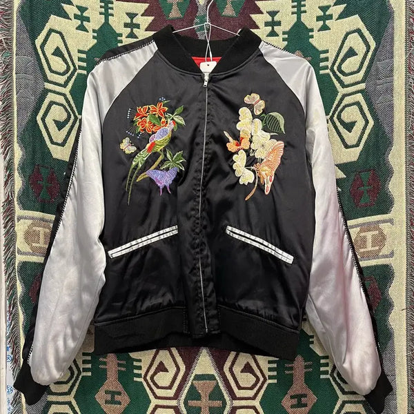[BUNJANG] Vintage Japanese Flower Embroidered Sukajan Jacket / 일본 빈티지 플라워 자수 스카잔 FREE