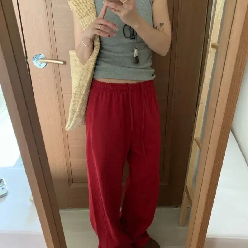 [BUNJANG] Red Wide String Pants / 새상품)레드 와이드 스트링 팬츠