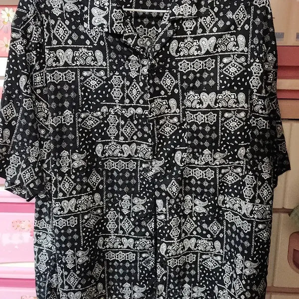 [BUNJANG] Street Standard Black Paisley Short Sleeve Shirt / 스트릿 스탠다드 반팔 셔츠 블랙 페이즐리 세탁완료