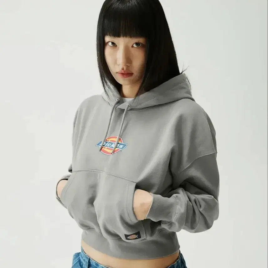[BUNJANG] Dickies Iconic Logo Cropped Hoodie Grey / 디키즈 아이코닉 로고 크롭 후드 그레이