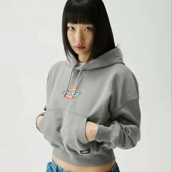 [BUNJANG] Dickies Iconic Logo Cropped Hoodie Grey / 디키즈 아이코닉 로고 크롭 후드 그레이
