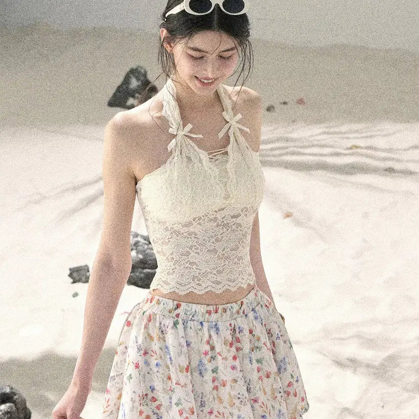 [BUNJANG] Shaoyeyan Ribbon Halterneck Sexy Lace Inner Camisole / SHAOYEYAN 샤오예얀 리본 홀터넥 섹시 레이스 이너 나시