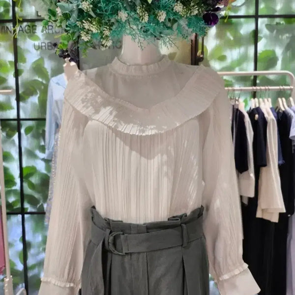 [BUNJANG] DEUEL White Pleated Blouse (New) / 듀엘 화이트 플리츠 블라우스 (새상품)