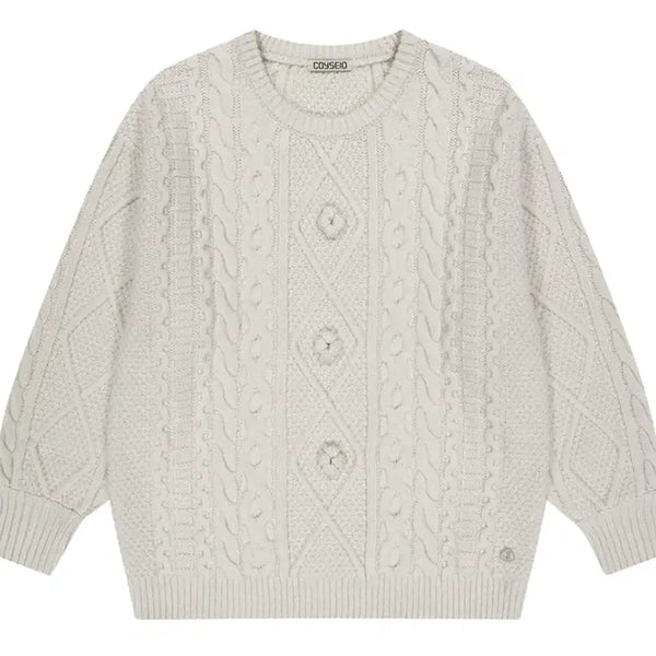 [BUNJANG] Koiseio Pom Pom Cable Knit Ivory / 코이세이오 폼폼 케이블 니트 아이보리