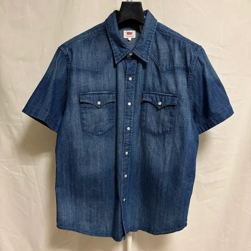 [BUNJANG] Levi's Western Short Sleeve Denim Shirt Medium Blue L / 리바이스 웨스턴 반팔 데님 셔츠 / 중청, L