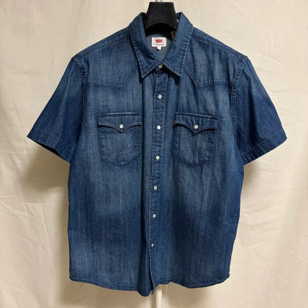 [BUNJANG] Levi's Western Short Sleeve Denim Shirt Medium Blue L / 리바이스 웨스턴 반팔 데님 셔츠 / 중청, L