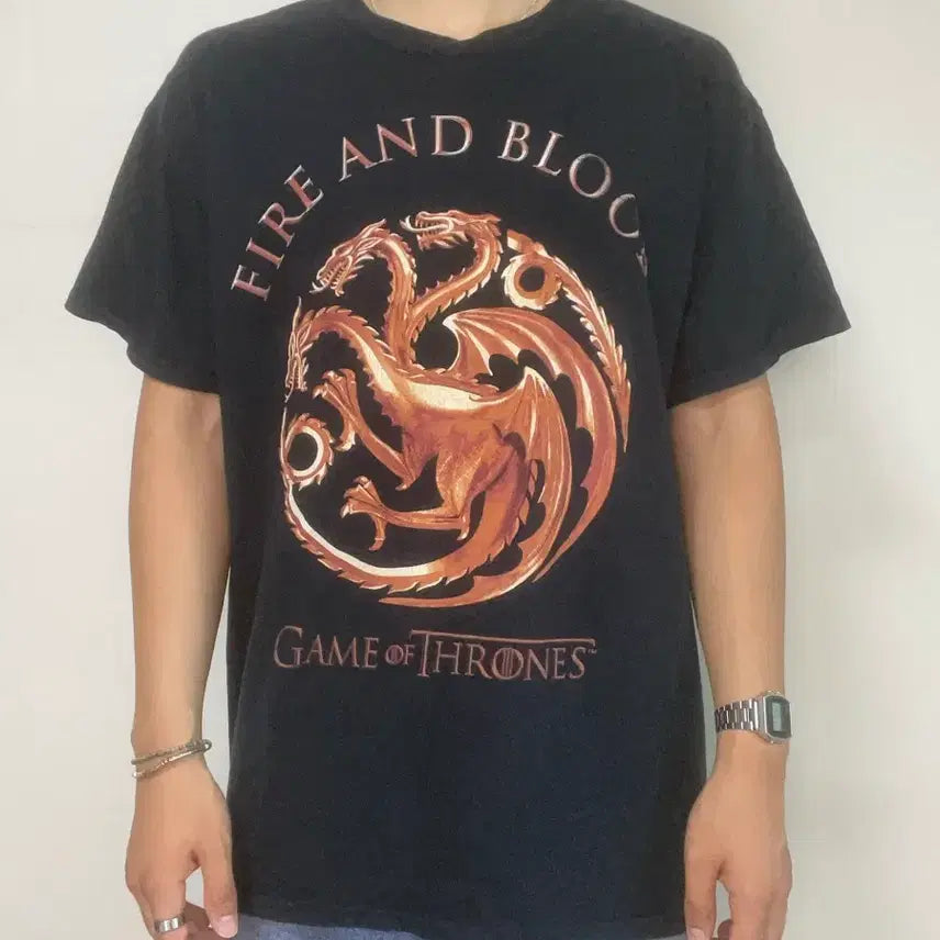 [BUNJANG] Game of Thrones Three-Headed Dragon Graphic T-Shirt Black / 왕좌의 게임 드래곤 반팔 티셔츠 블랙