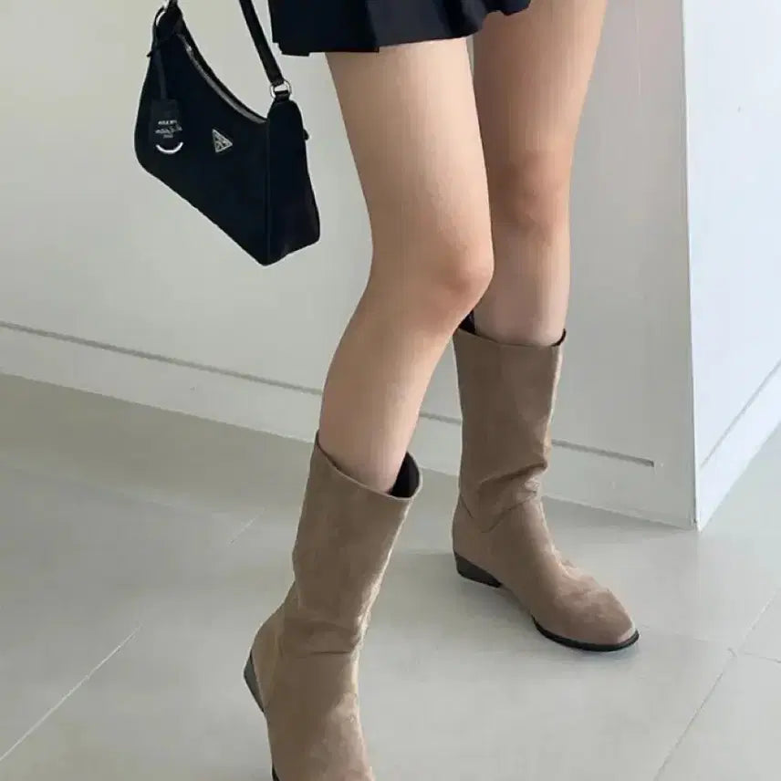 [BUNJANG] Slim Square Suede Middle Boots / 새상품) 슬림 스퀘어 스웨이드 미들 부츠