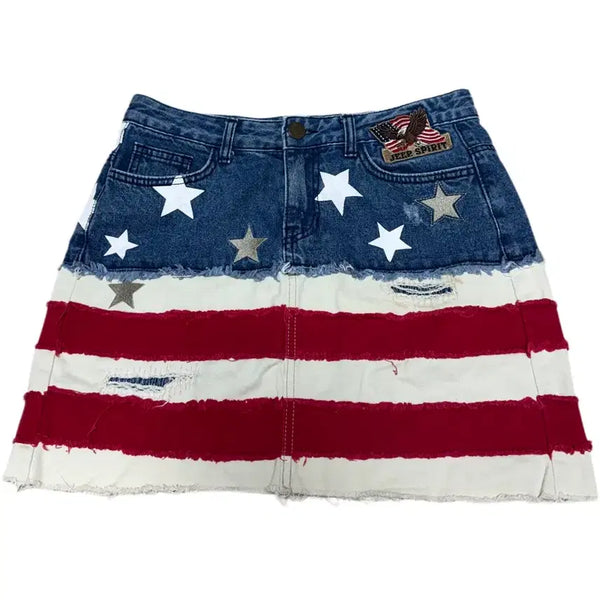 [BUNJANG] Jeep Star-Spangled Banner Distressed Denim Mini Skirt / Jeep 지프 성조기 별 데미지 데님 미니 스커트 28