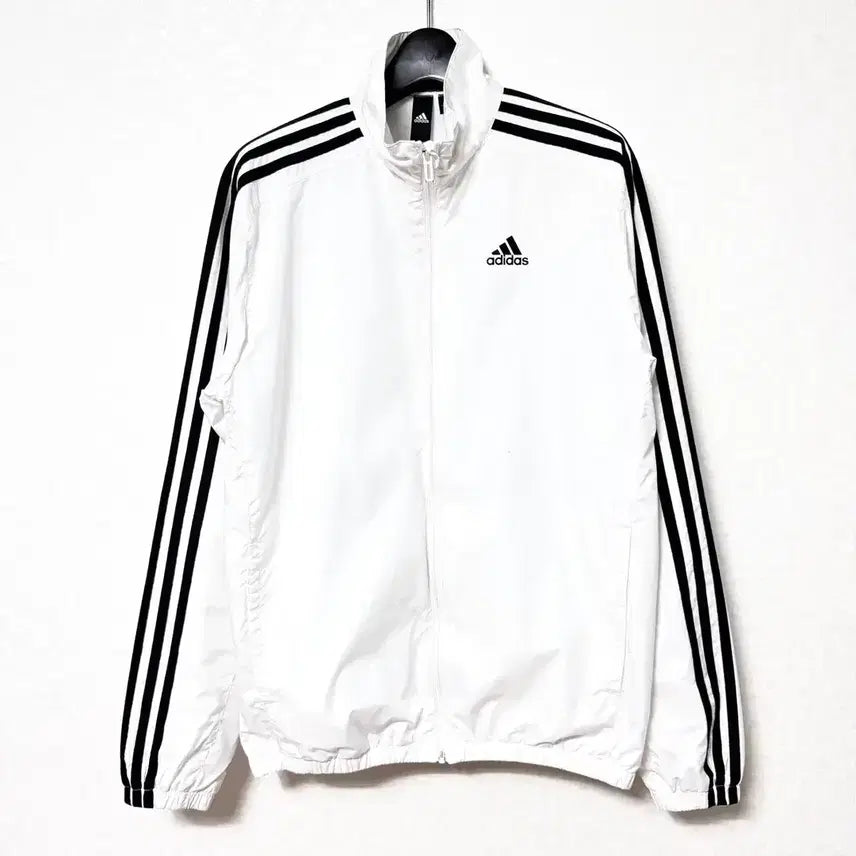 [BUNJANG] Adidas 3-Stripes Woven Zip-Up Windbreaker Jacket White/Black / [L,100]아디다스 삼선 바람막이 우븐 집업 자켓 흰검
