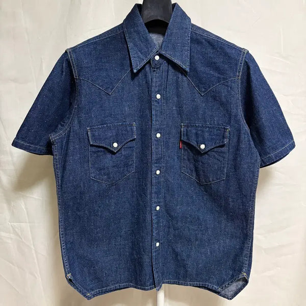 [BUNJANG] Levi's Rinsed Denim Western Short Sleeve Shirt M / 리바이스 린스드 데님 웨스턴 반팔셔츠 / 생지, M
