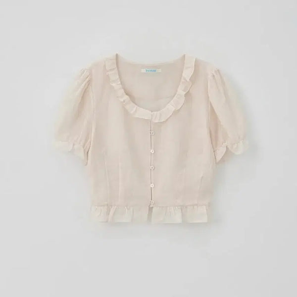 [BUNJANG] Tanatt Linen Ruffle Blouse - Pink (New) / 타낫 린넨 러플 블라우스 핑크 (새상품)