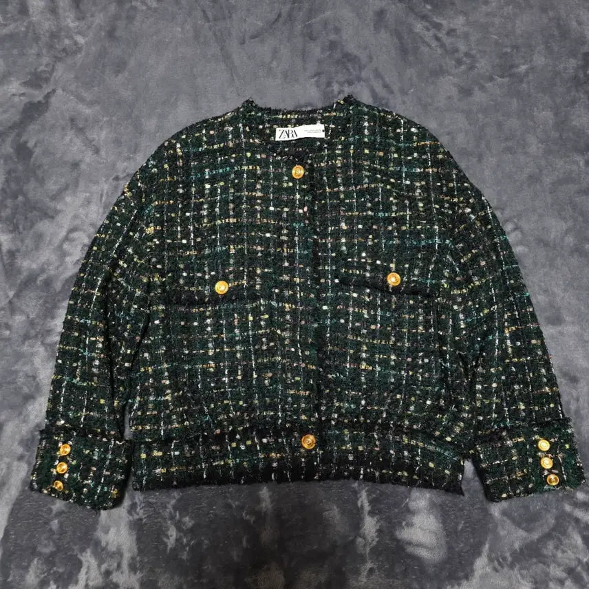 [BUNJANG] Zara Gold Button Tweed Jacket Green / (S)여성 자라 금장 트위드 자켓 그린