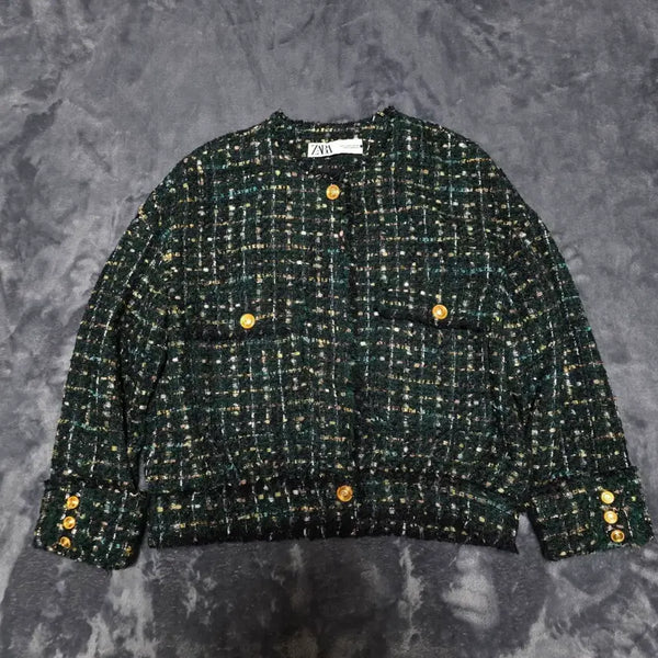 [BUNJANG] Zara Gold Button Tweed Jacket Green / (S)여성 자라 금장 트위드 자켓 그린