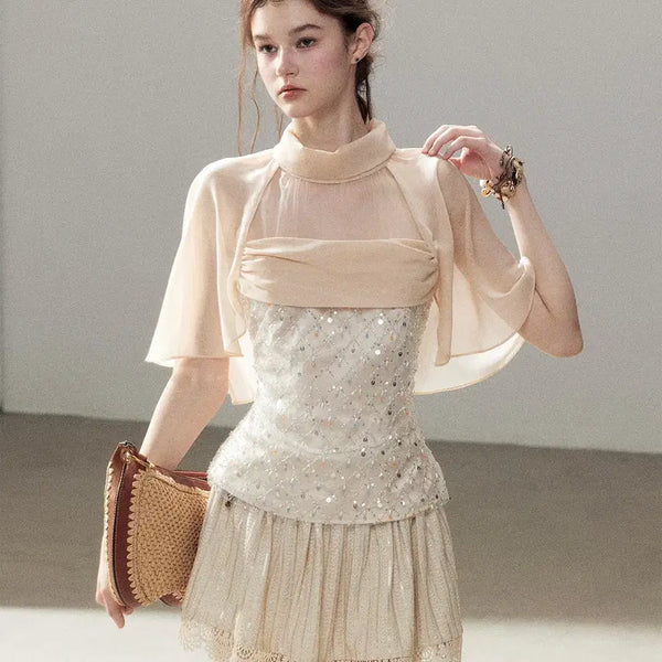 [BUNJANG] SHAOYEYAN French Mesh Blouse with Beaded Embellishments / SHAOYEYAN 샤오예얀 프렌치 메시 숄 비즈 장식 블라우스